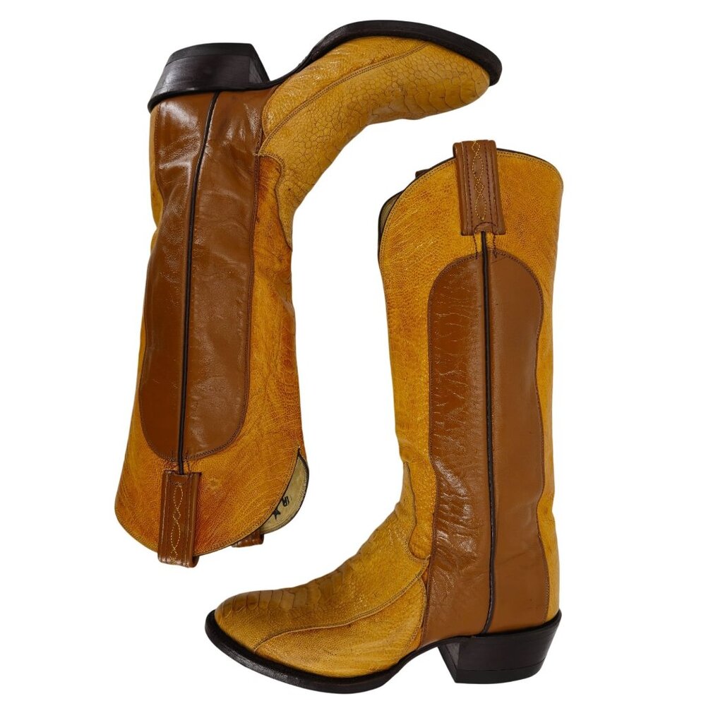 Vintage Unique Exotic Ostrich Tony Lama Mens 7D Brown Cowboy Western Boots CBC - Picture 7 of 16